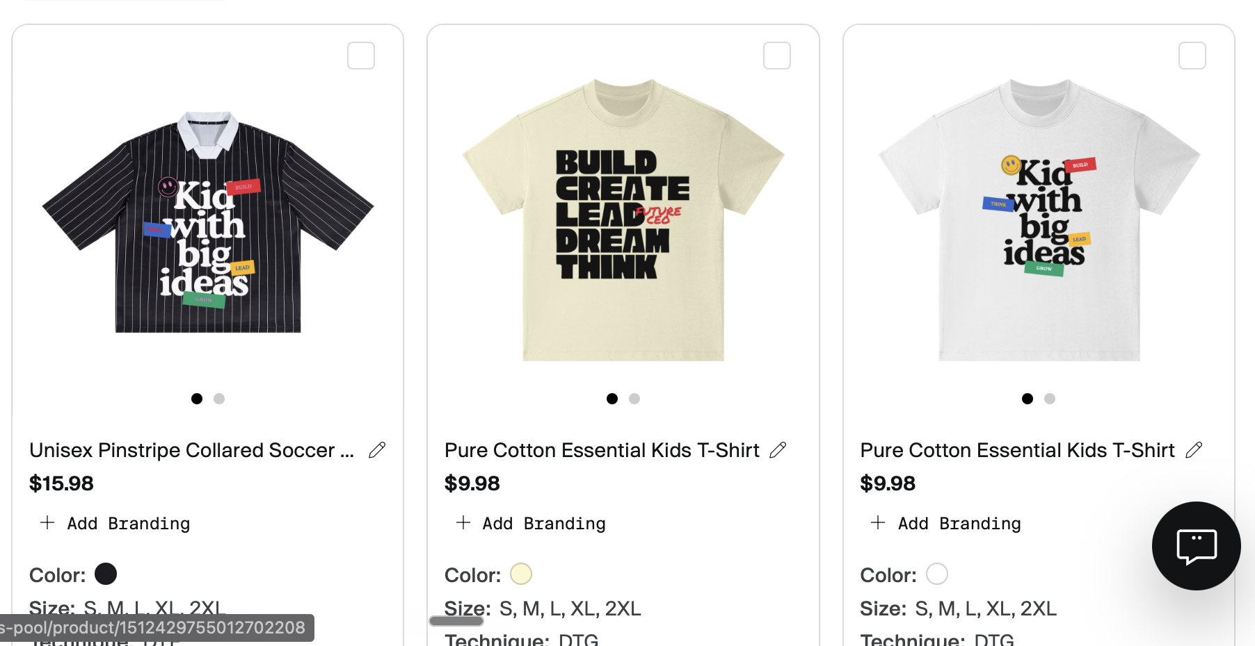 Sample Kids Wall Street merch — kid-designed tees with 'Kid with big ideas' and 'BUILD CREATE LEAD DREAM THINK' graphics
